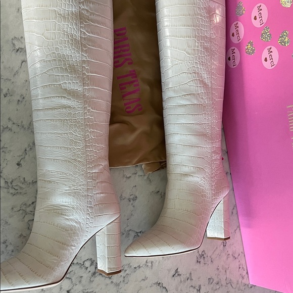 Paris Texas Ivory Croc-Embossed Heeled Boots - Picture 2 of 7